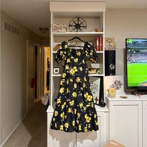 Nwt Teri Jon Black Dress with Yellow Floral Accents